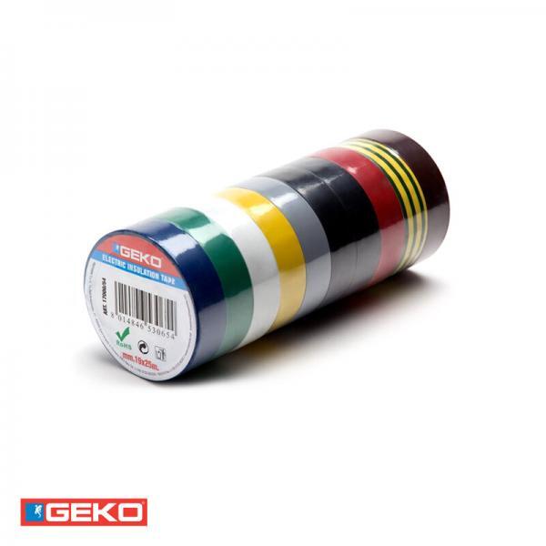 170001726 Σετ μονωτικές ταινίες 10 τεμ. πολύχρωμες 15mmx10m GEKO