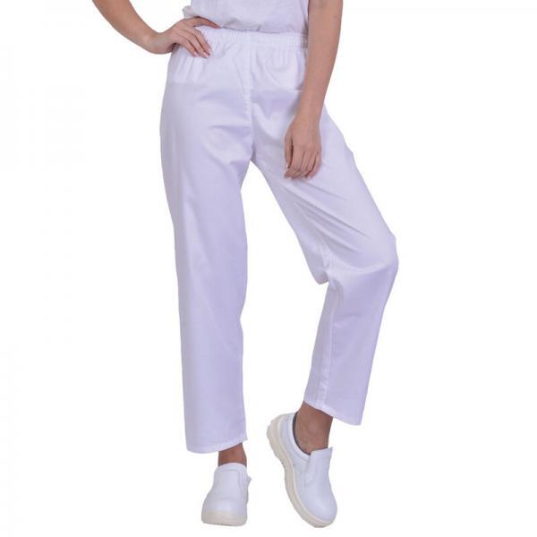 5221-001 Σαλβάρι βαμβακερό λευκό με λάστιχο μέσης