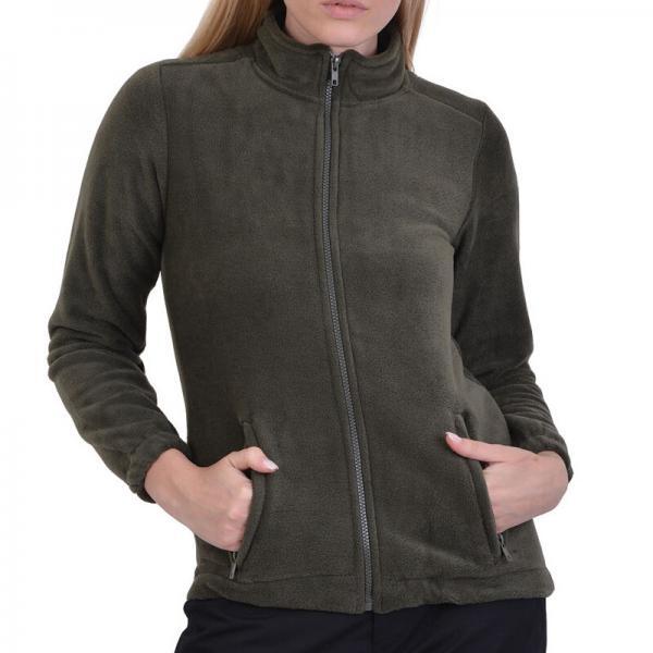 Ζακέτα fleece τσέπες και φερμουάρ χακί